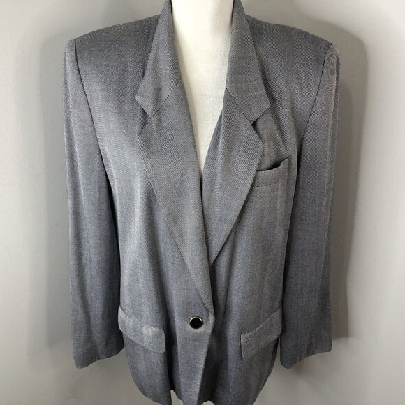 Worthington Womens Gray Single Button Blazer Sz Misses 14 Striped Shoulder Pads - Picture 2 of 12